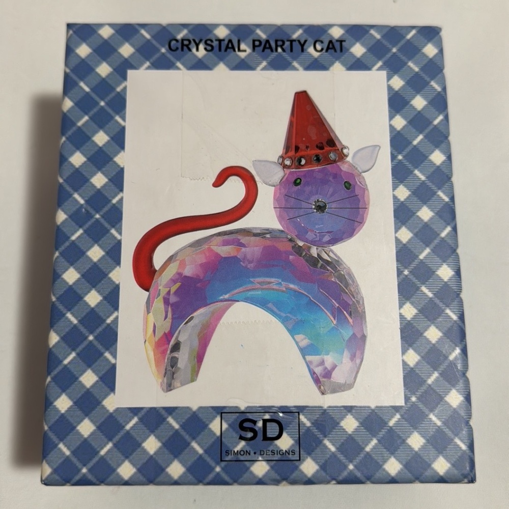 Simon Designs Cat With Hat Party Cat Crystal Multicolor Modern
